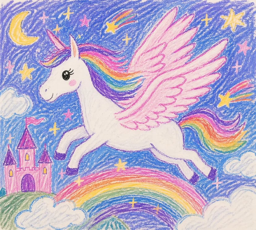 我的彩虹飞马 - 用彩色画笔和魔法画的！