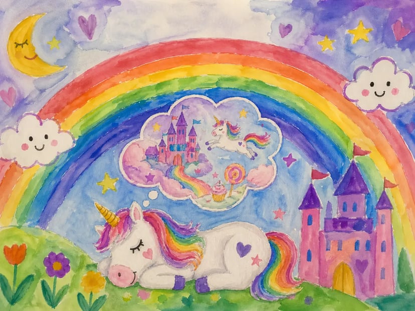 独角兽之梦 - 用神奇的彩虹水彩画的！